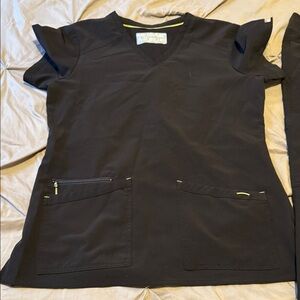 Med Couture Black Scrub Top with Green Trim